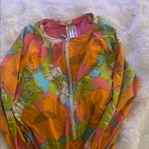 Trina Turk Floral Multicolor Zip-Up one piece swim suit